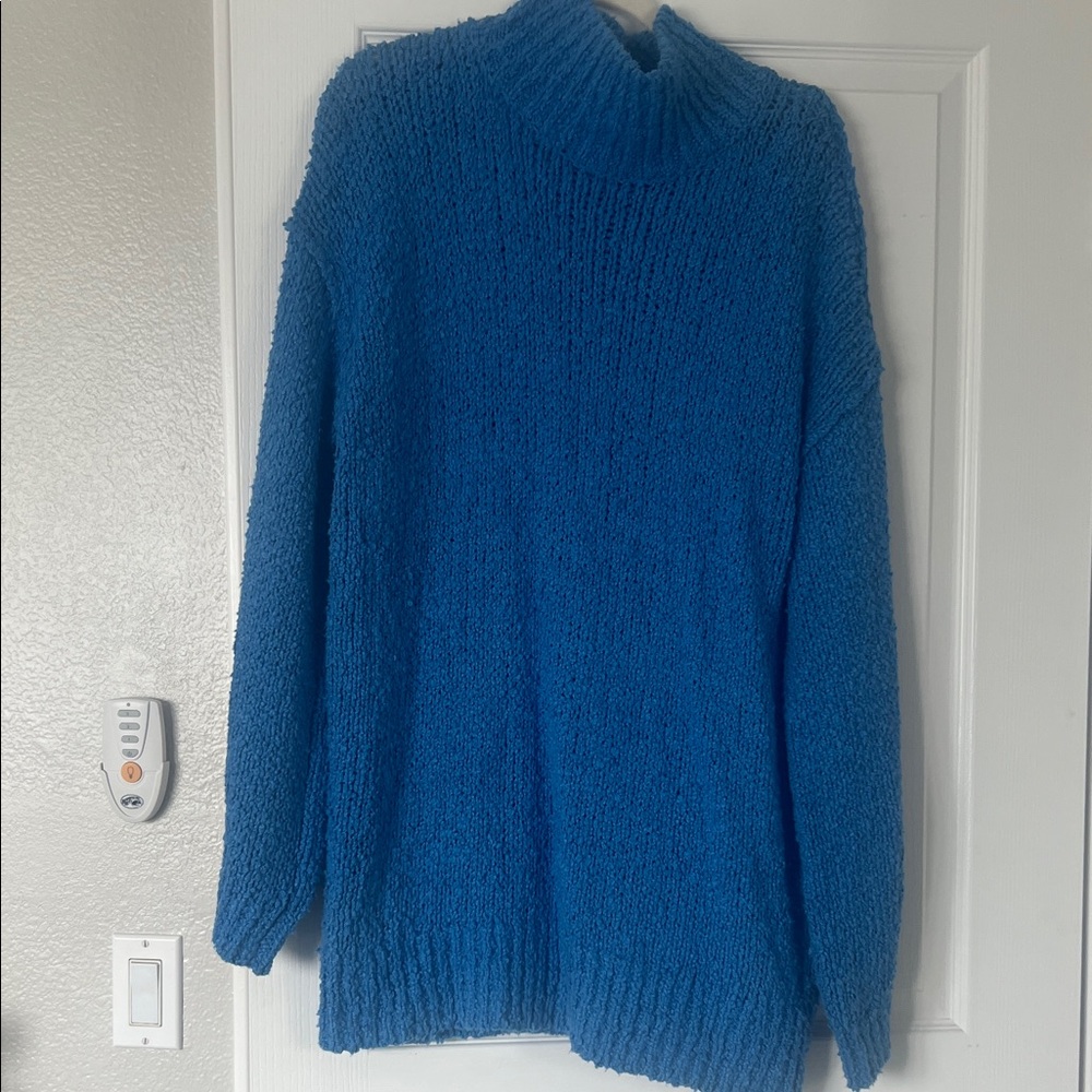 NWT Anthropologie mock turtleneck blue tunic sweater size medium
